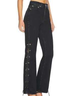 SUPERDOWN Jayda Lace-Up High-Rise Jean in Washed Black Women's Size 26